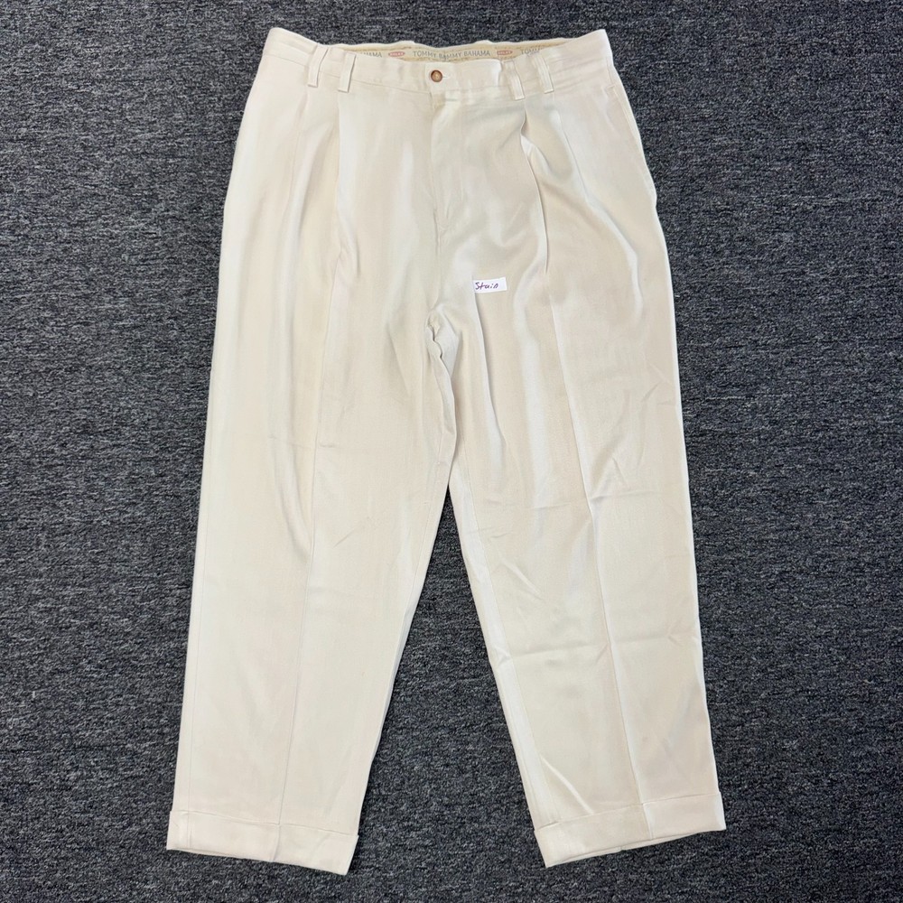 Vintage 90s Tommy Bahama Pleated SILK Beach Summer Pants Sz 36 Ivory Beige