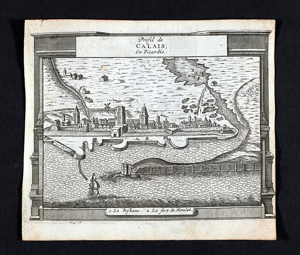 c 1650 Matthaus MERIAN Antique Print Calais Picardie France Fort Nieulet Map
