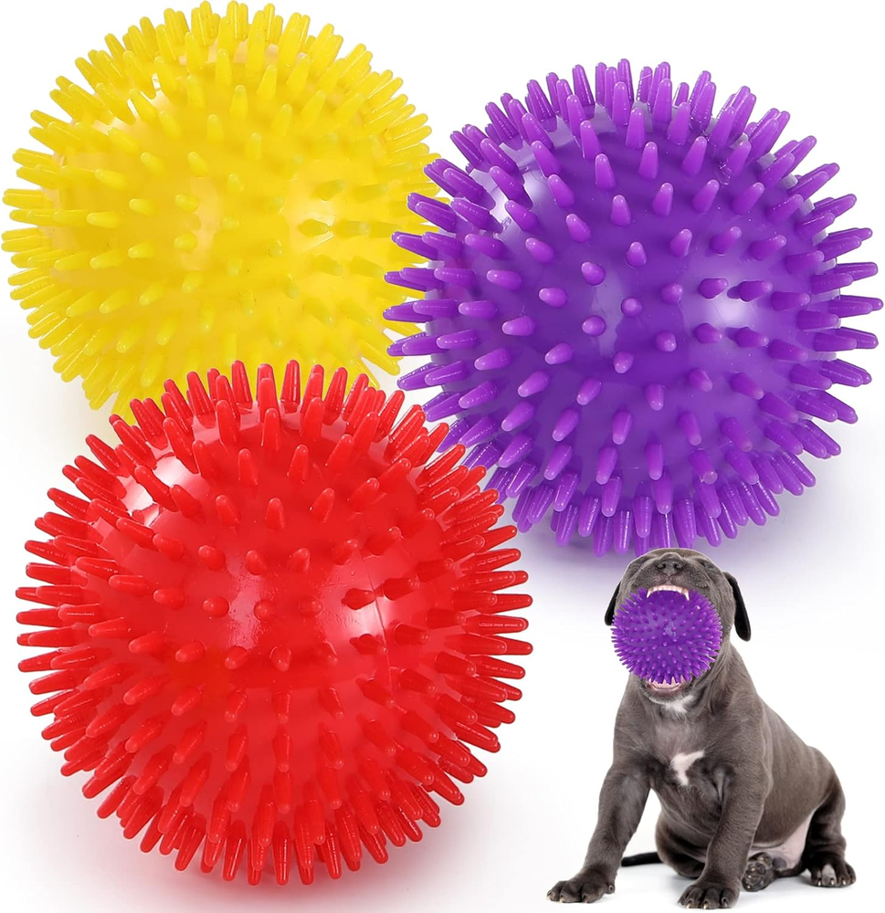 VITEVER 3 Colors 4.5” Heavy Duty Squeaky Dog Toy Balls for Medium Large Dogs, Do