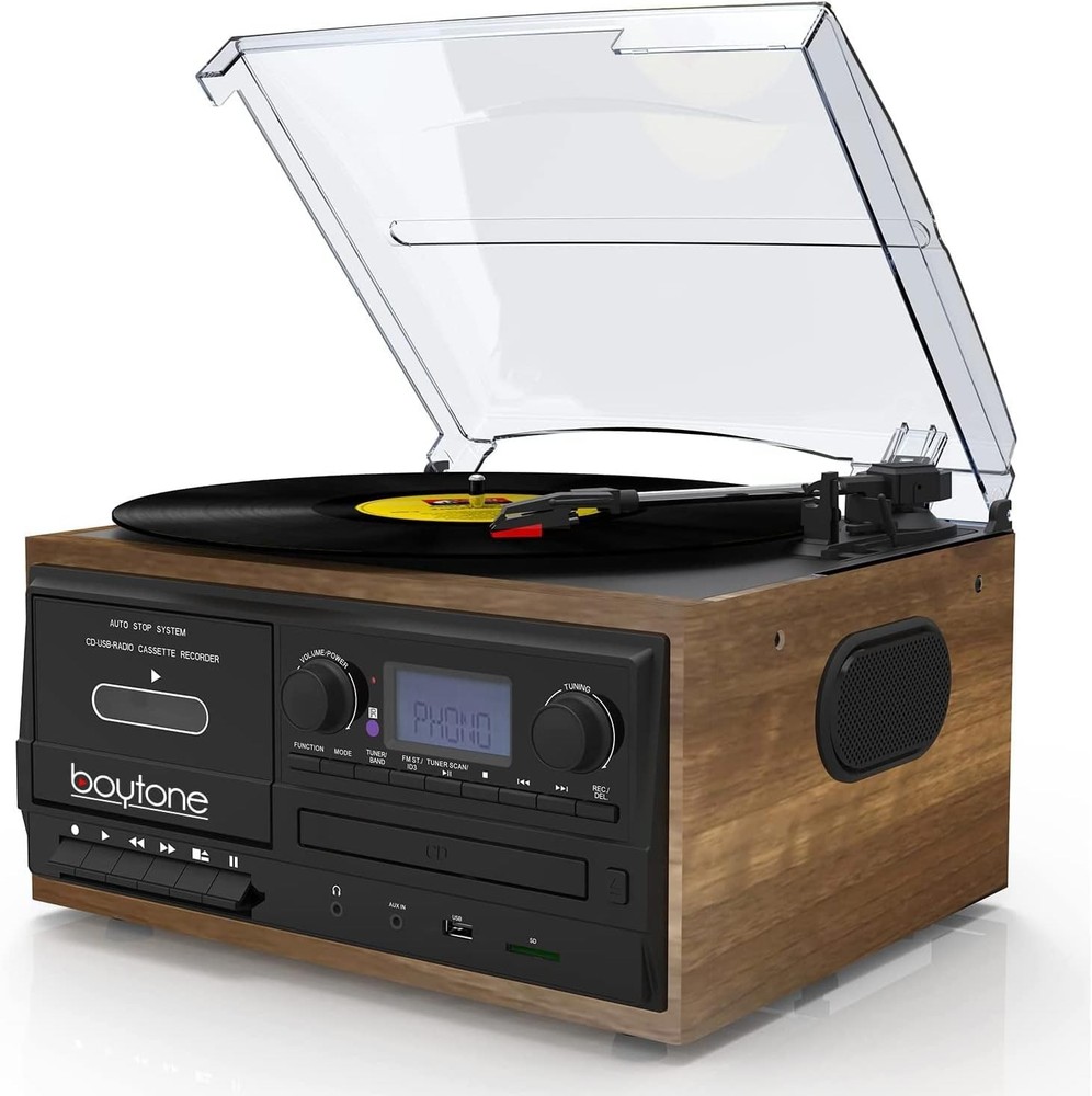 Boytone BT-32W Bluetooth Classic Record Player Turntable All-in-One Walnut
