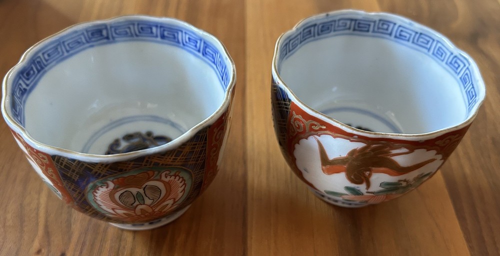 Set of 2 Antique Meiji Period Japanese Imari Teacups Handleless