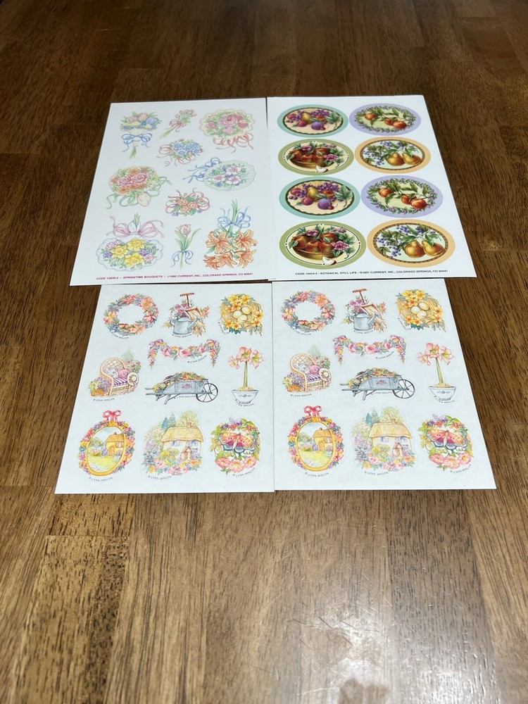 Lot Of 4 Sheets Vintage Cottage Core Stickers Floral Fruit Lynn Hollyn Current