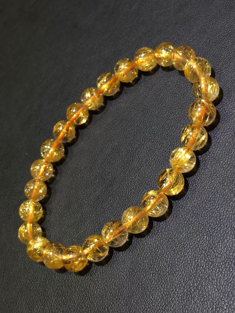AA+Natural gold Hair Rutilated Quartz Crystal Round Beads Bracelet Healing 7mm