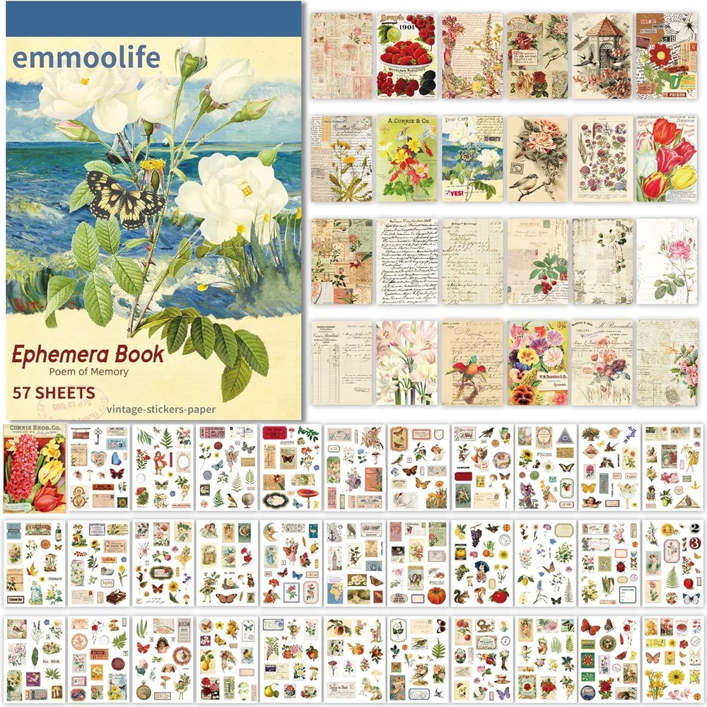 537Pcs Vintage Washi Stickers & Scrapbook Papers for Journaling and Ephemera Books