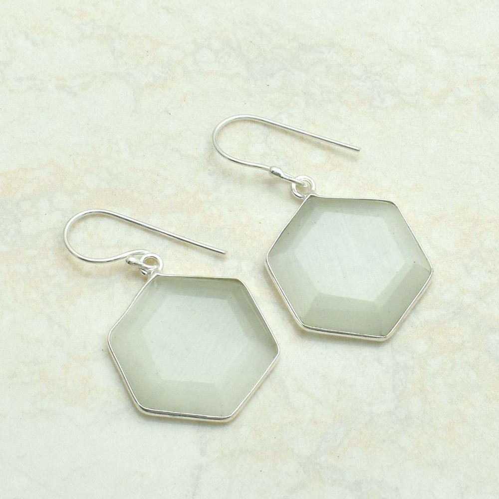 Cat Eye Gemstone Handmade Drop Dangle Earrings Jewelry Gift 1.52