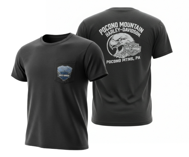 Harley-Davidson Men's Black Front Pocket  T-Shirt Pocono Size L NEW 5L38-HK1E-L