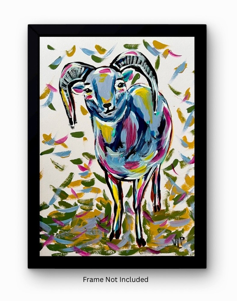 Original 11x13” Expressionist Colorful Confetti Goat VLP Acrylic on Art Paper