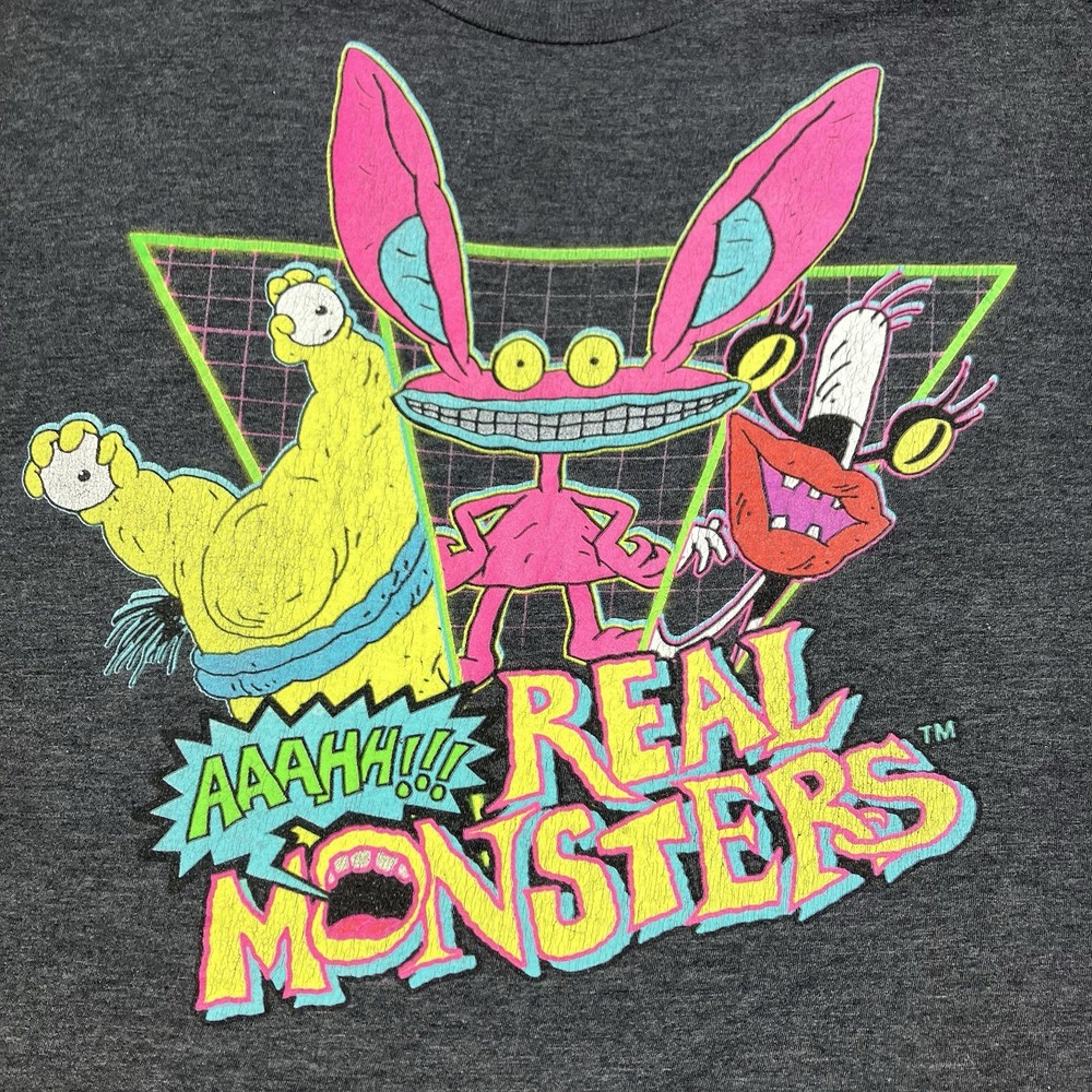Aaahh Real Monsters Graphic Tee Dark Gray T‑Shirt Adult Large 90s Nickelodeon