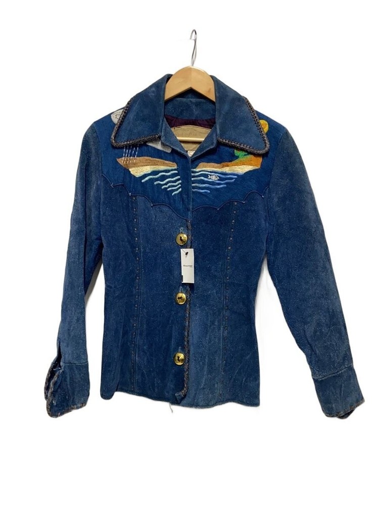 70S//Denim Switching/Leather Jacket Blouson/-/Suede/Idg/Plain 11101