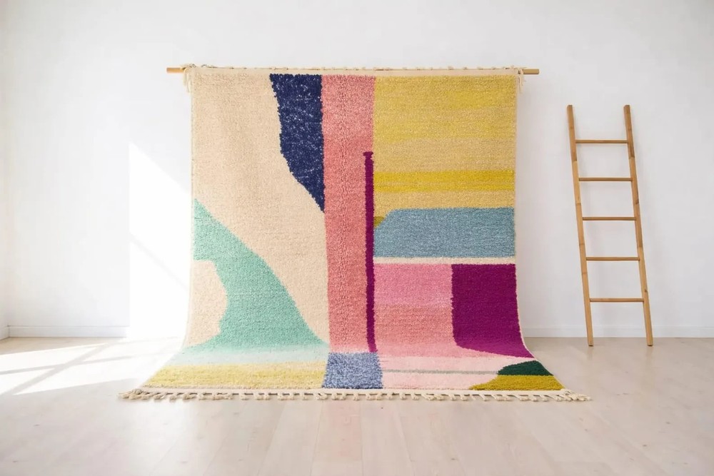 Handmade Wool Azilal Rug – Abstract Berber Carpet, Boho Decor