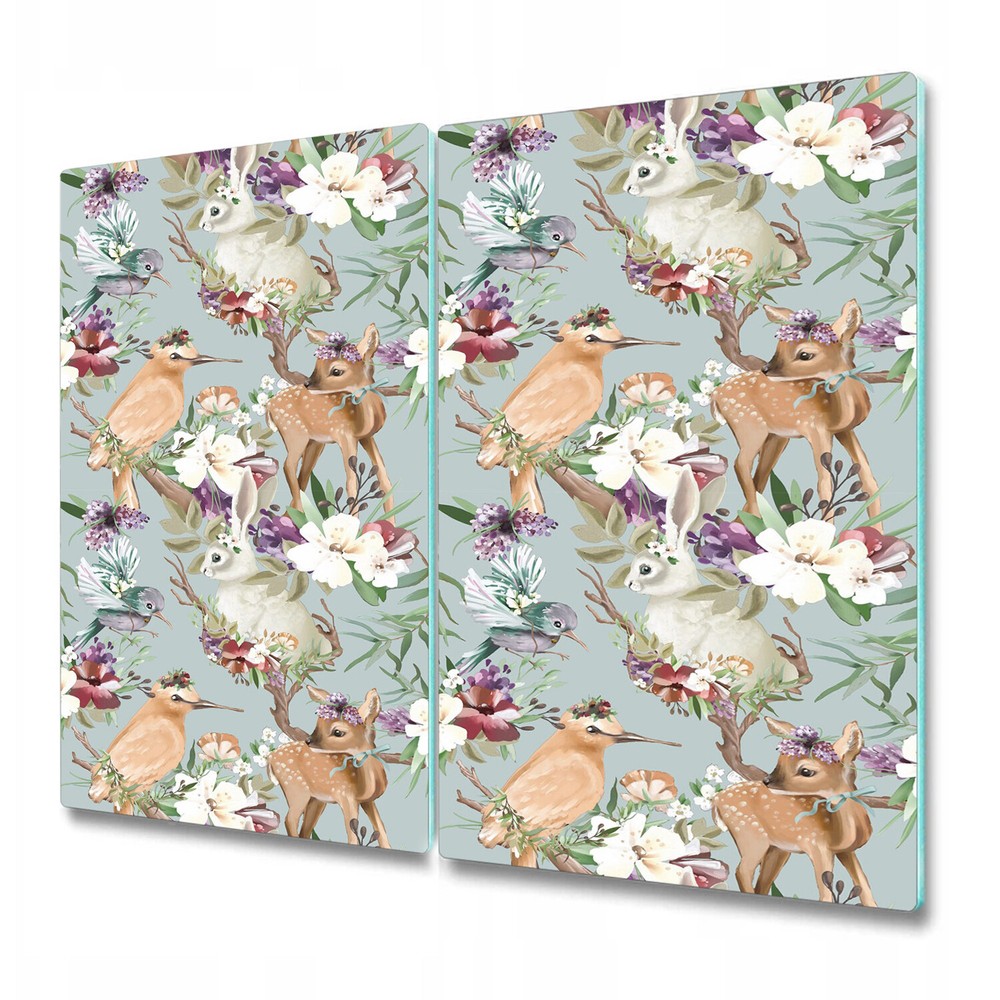 Glass Kitchen Chopping Board Forest Vintage Forest Animals Painted Deer 2x30x52
