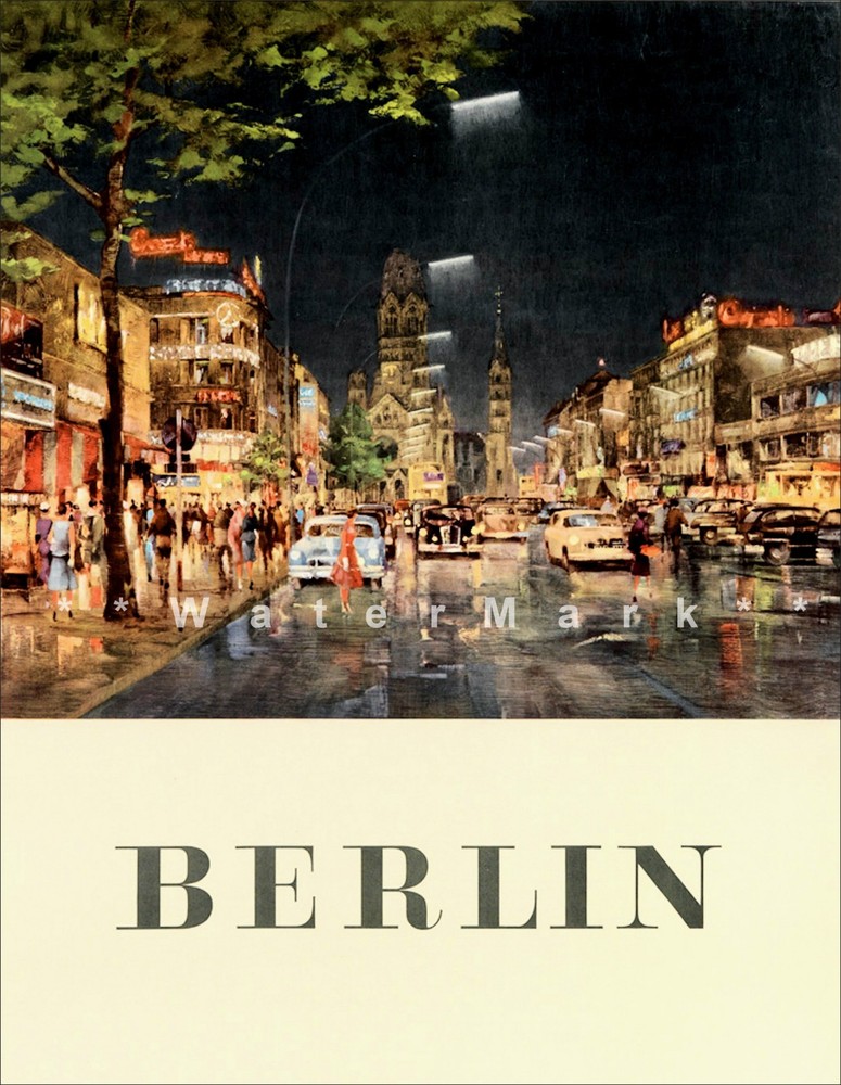 Berlin Night 1955 Germany Vintage Poster Print Retro Style Travel Art Wall Decor