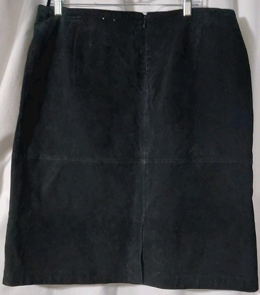 St Johns Bay Leather Skirt  size 16 Black Suede Boho Whimsigoth Western Lgth 24