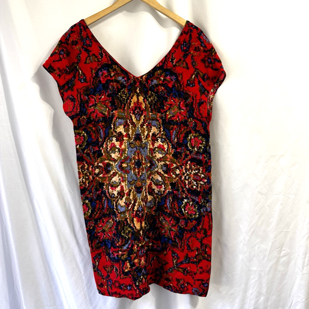Anthropologie Maeve Prins Tunic Dress Shift Red Medallion Boho Medium Casual