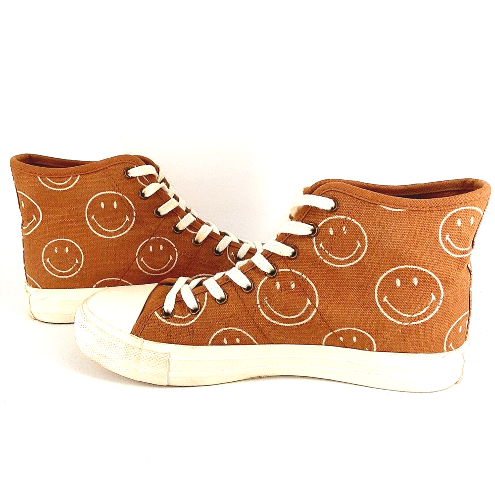 AMERICAN EAGLE Women's Hi Top Brown Happy Face  Sneakers Shoes Size 7