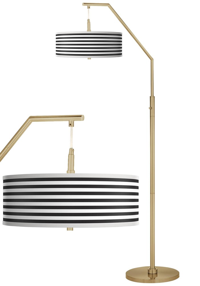 Black Horizontal Stripe Giclee Warm Gold Arc Floor Lamp