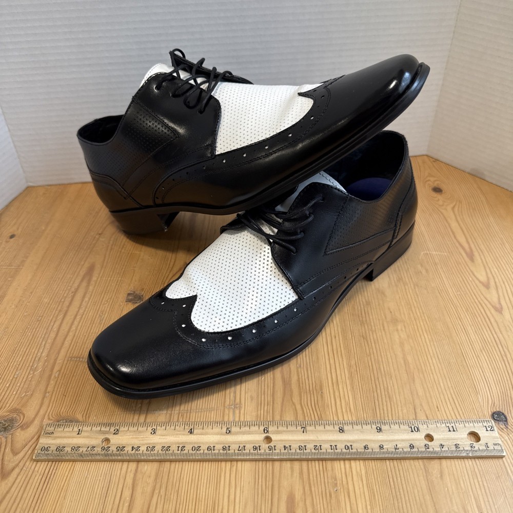 Stacy Adams Vintage Mens Black/White Size 12 M Leather Wingtip Dress Shoes