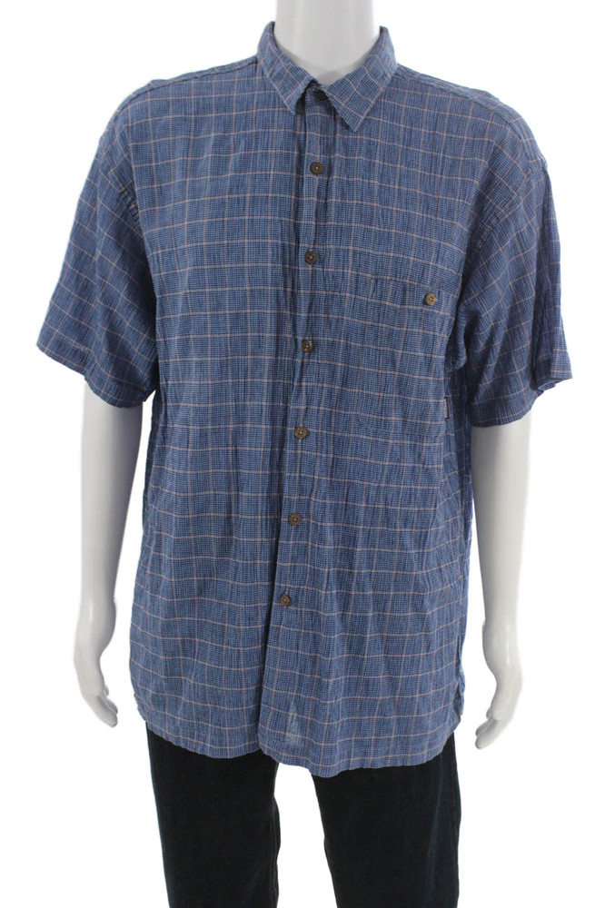 Patagonia Mens Short Sleeve Blue Check Button Down Shirt Cotton Size 2XLFree Shipping in US $100+ Orders | $6.95 Orders Below