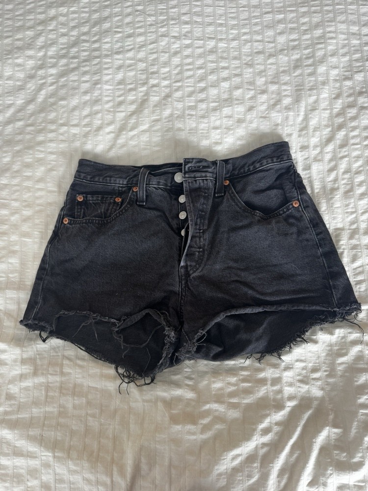 Levi's Black Denim Cut Off Shorts High Rise Frayed Hem Women's Size 27 Cotton