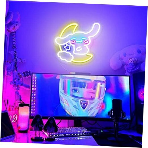 Japanese Cinnamoroll Neon Sign, 3D Art Led Neon Wall Cinnamoroll Hug the Moon