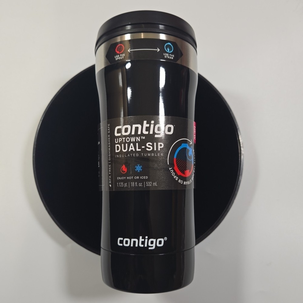 Contigo Uptown Dual-Sip Tumbler 18oz Stainless Steel Insulated Travel Mug Black