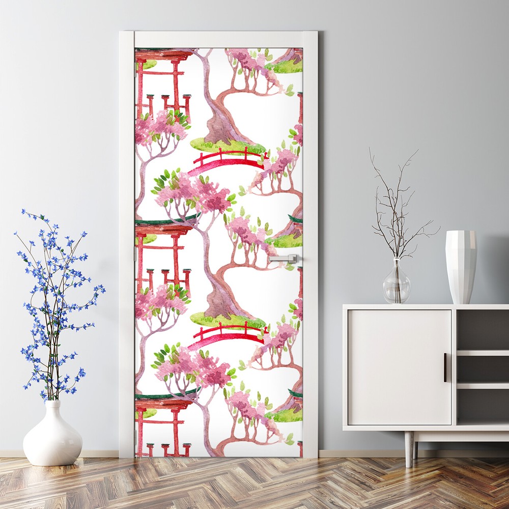 Japanese Bubble Free Door Sticker Pink White Decal Wall Home Decor
