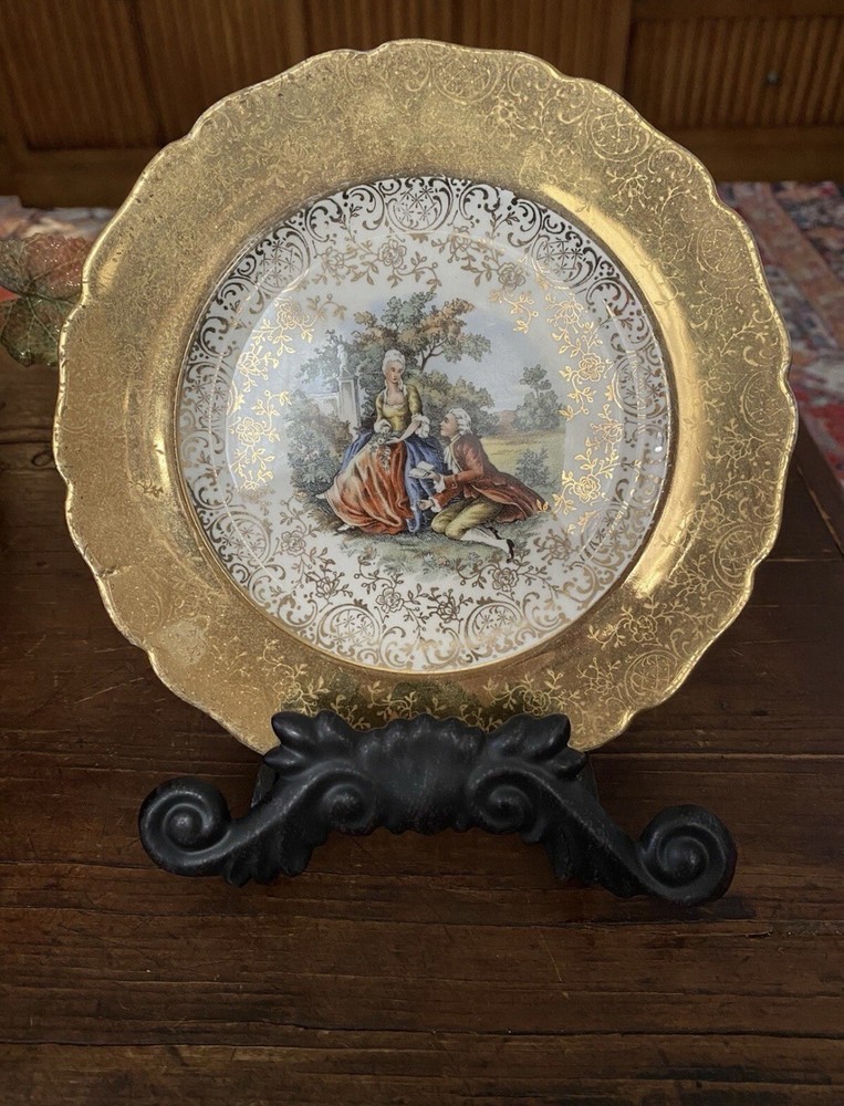 Vintage MCM Desert Plates 7” Colonial Couple 22K Gold