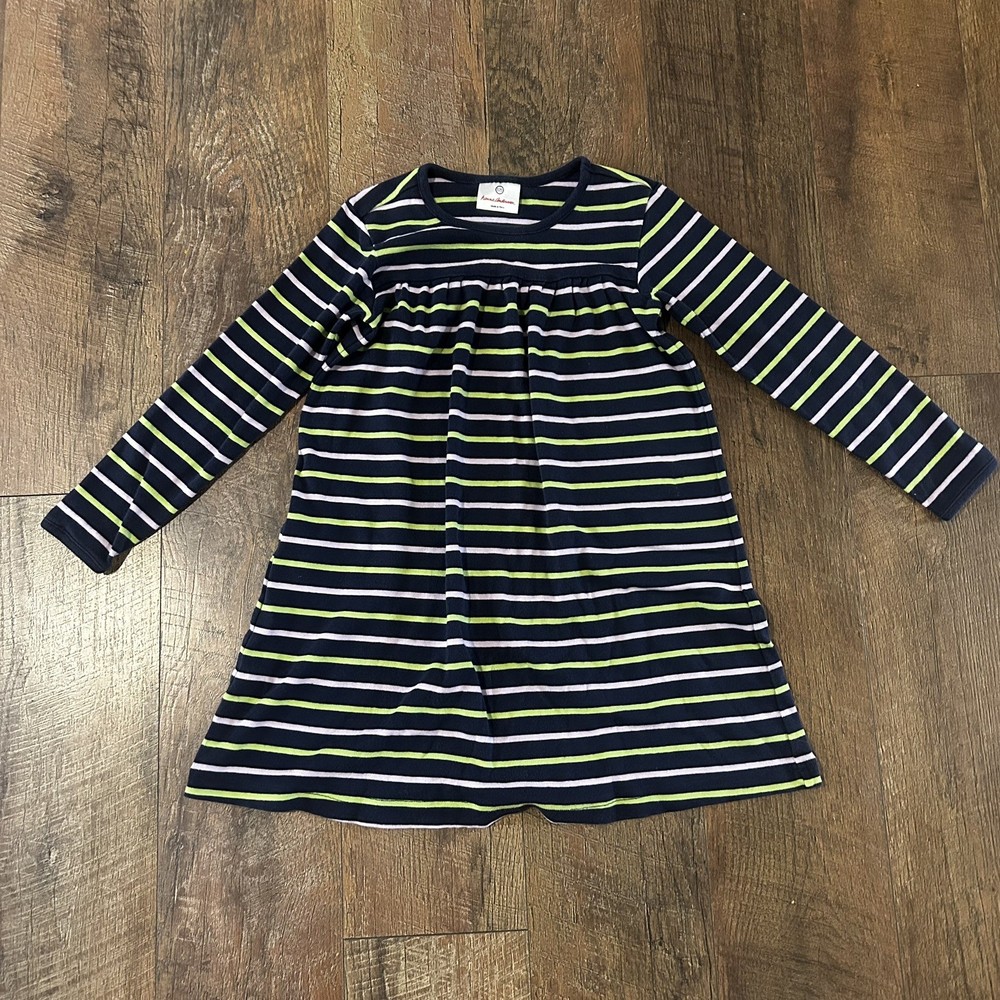 Hanna Andersson Cotton Long Sleeve Navy Blue Striped Dress Size 120 6/7