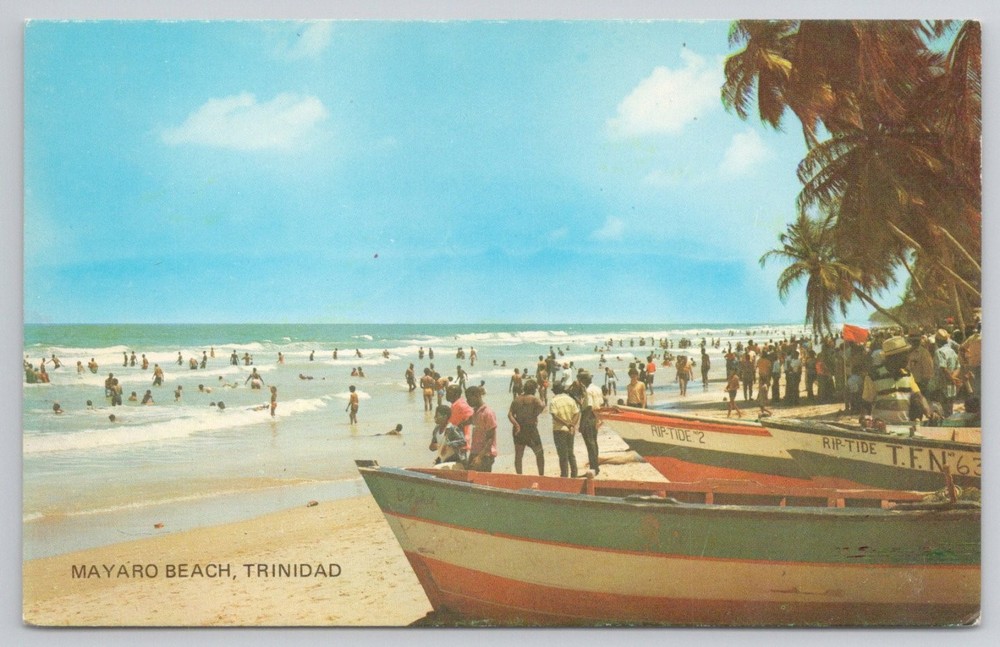 Mayaro Beach Trinidad Vintage Postcard Atlantic Ocean Palm Trees Boats 1960s
