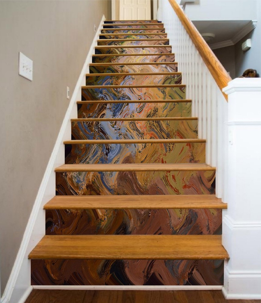 3D Graffiti Abstract Marble Tile Stair Riser Vinyl Wallpaper Mural-image