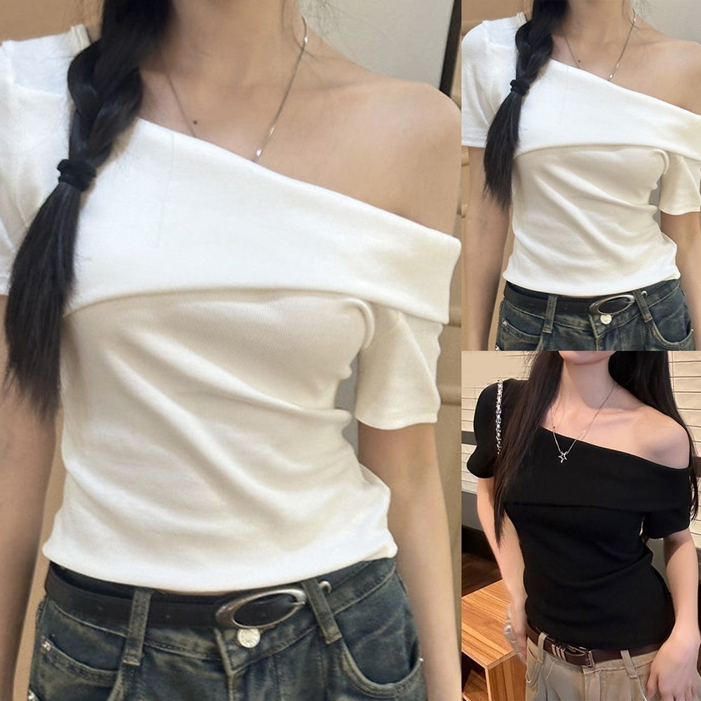 Fashionable Off Shoulder Short Sleeve TShirt for Women in Solid Colors