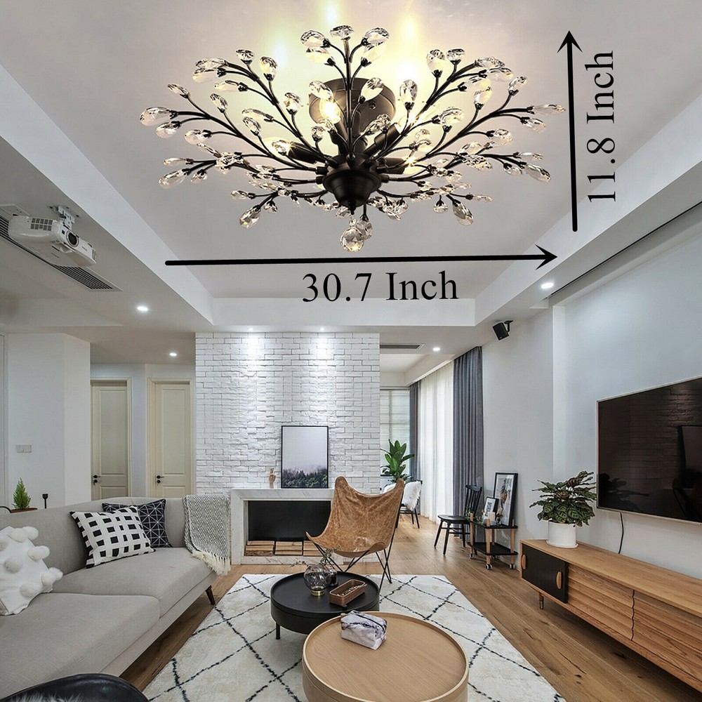 Vintage Crystal Flower Pendant Chandelier Ceiling Light for Bedroom