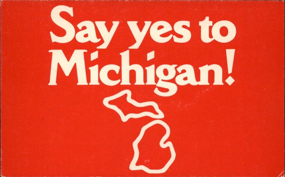 Michigan Say Yes Maps peninsulas ~ 1970s vintage postcard sku895