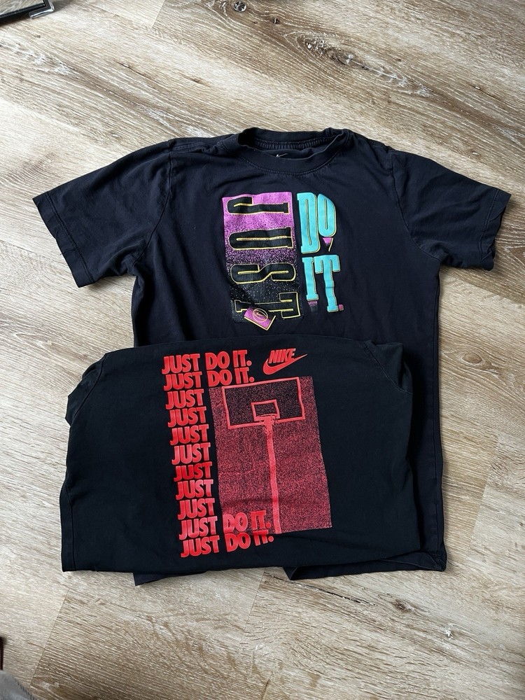 Nike Just Do It Boys Black Graphic Print Crew Neck T-Shirt Short Sleeve (2) XL