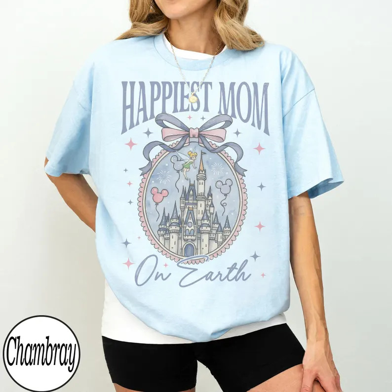 Retro Happiest Mom on Earth Shirt Castle Bow Mama Tee Mother's Day