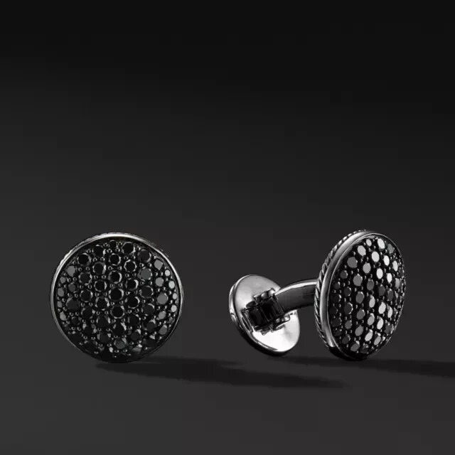 Lab-Created Black Diamond 2Ct Round Men's Cufflinks 14K White Gold Plated