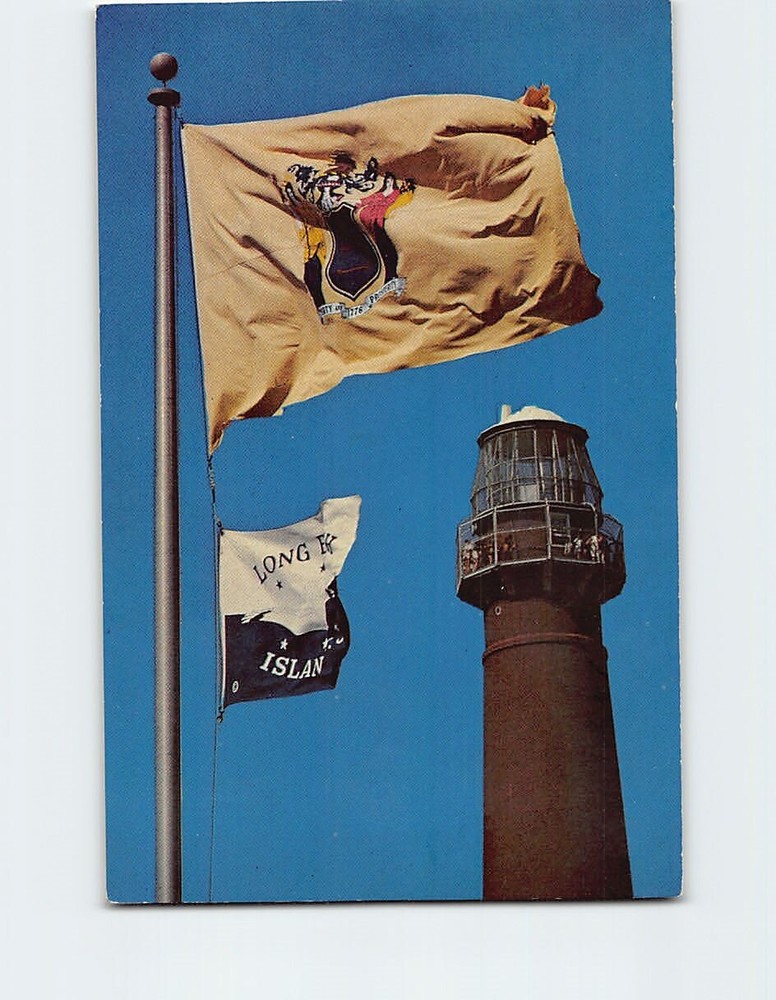 Postcard The New Jersey and Long Beach Island flags Barnegat Light NJ USA