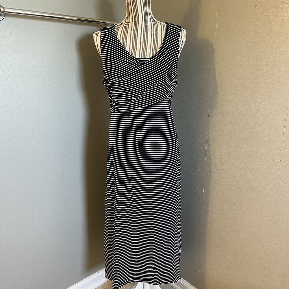 Cabi Launch Dress Med Navy & White Stripes Stretchy #5610 Midi Maxi Tank