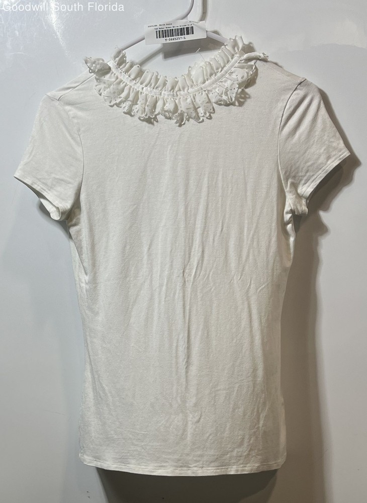 Ted Baker Womens White Short Sleeve Ruffle Keyhole Back Blouse Top Size 1