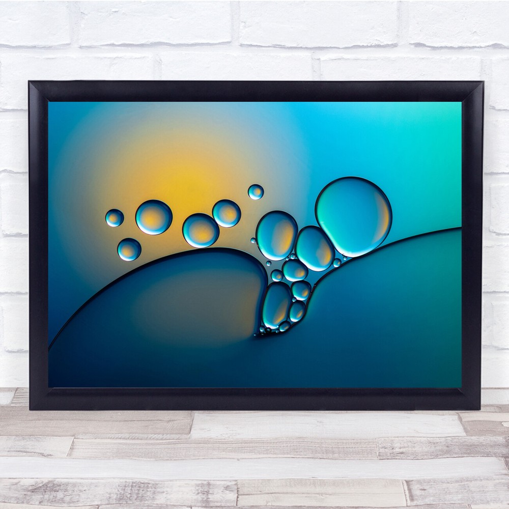 Ocean Sunrise bubbles abstract blue Wall Art Print