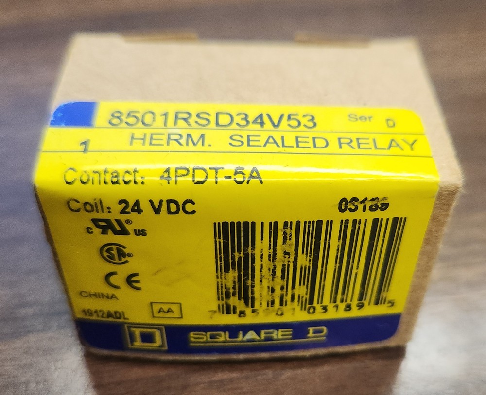 Square D 8501RSD34V53 Ser. D Herm. Sealed Relay 24VDC