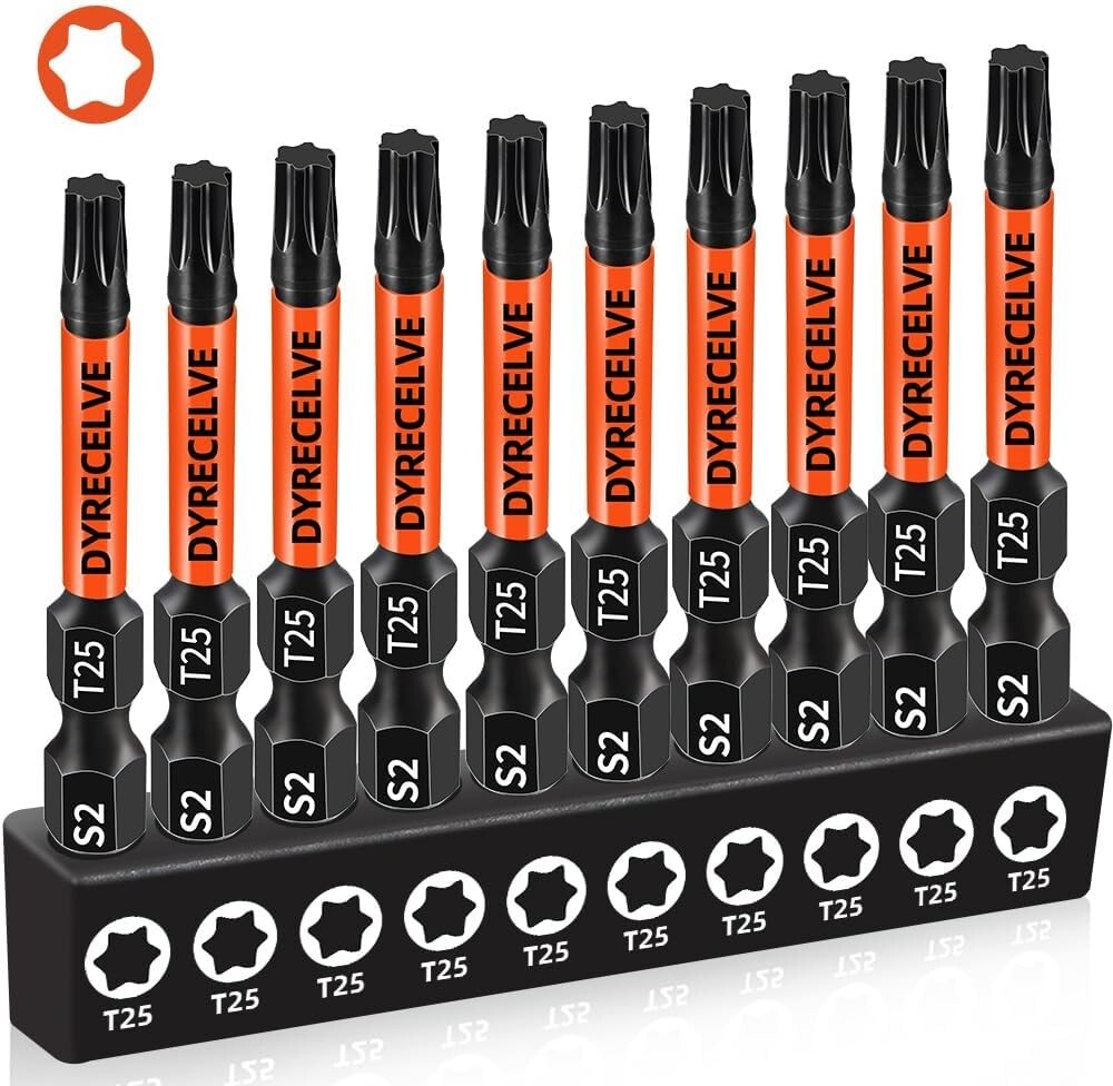 10-Pack 2-Inch T25 Torx Impact Driver Bits Professional Star Set