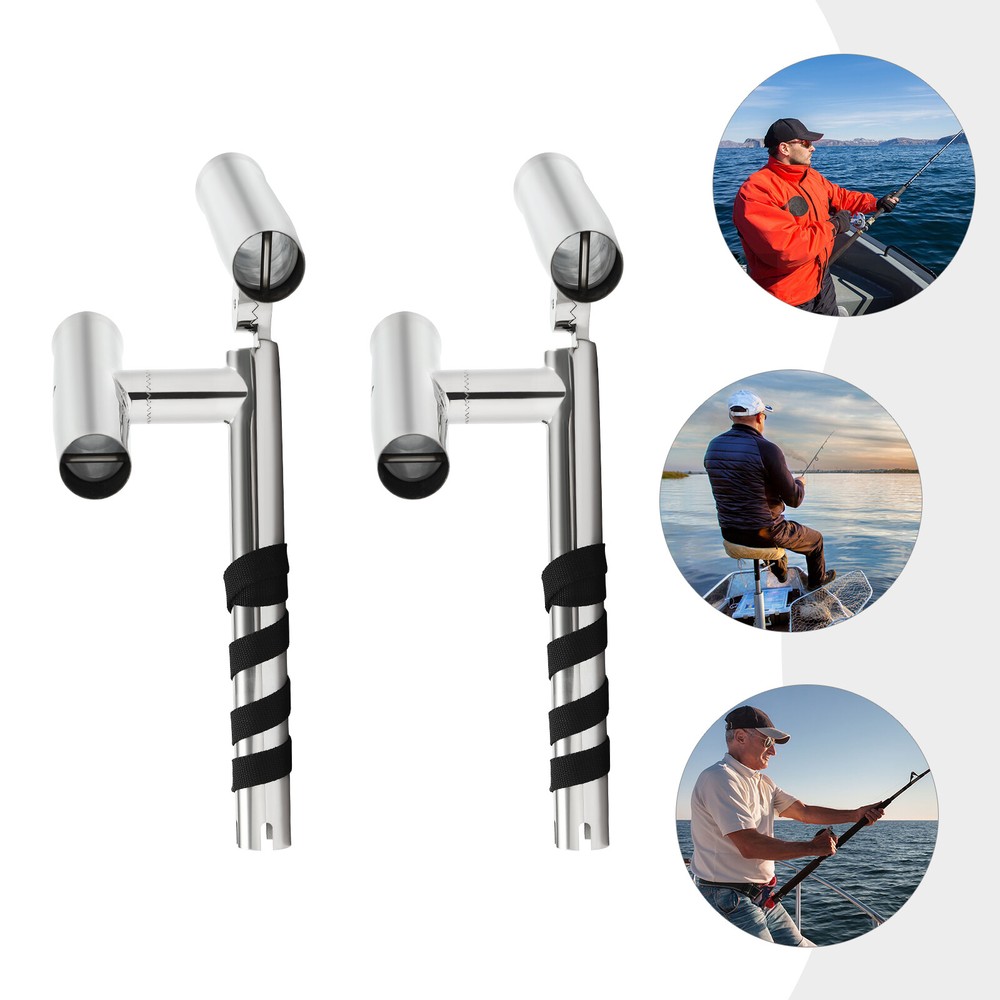 2X Stainless Steel Adjustable Double Angle Fishing Rod Holder for Boats