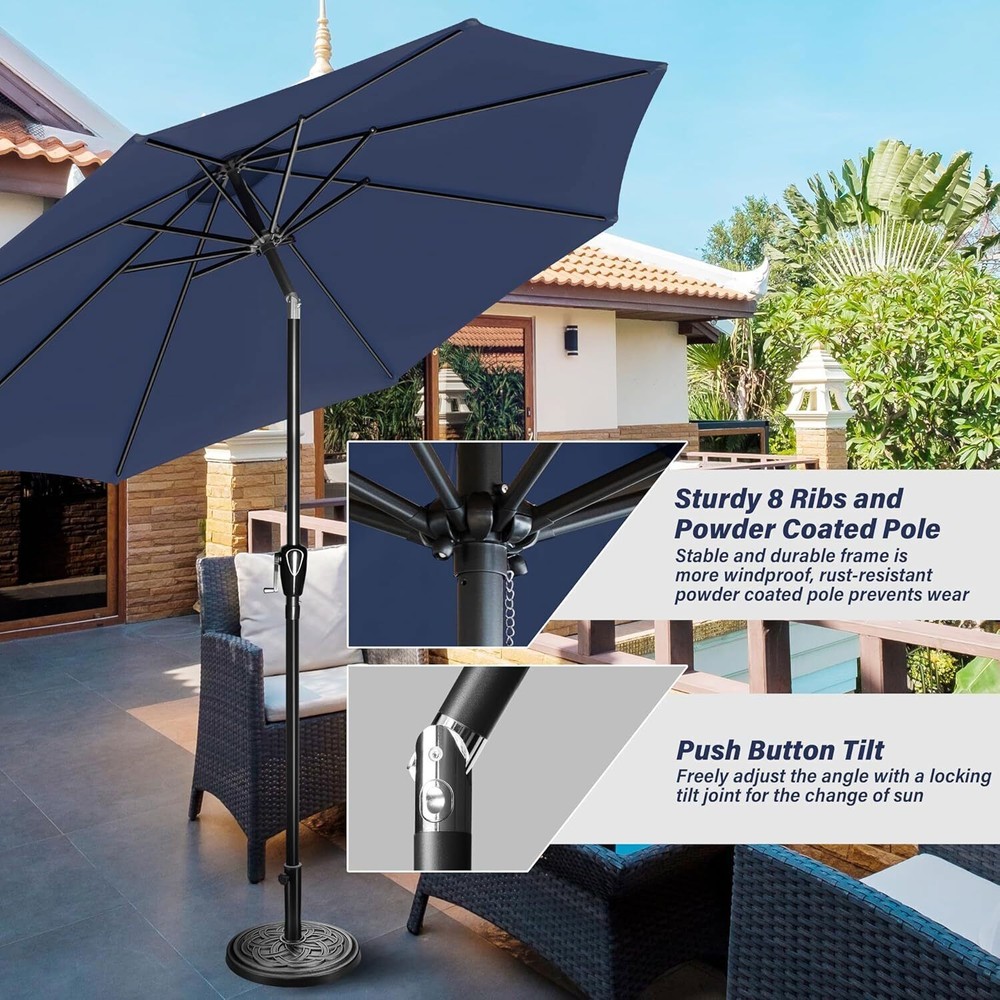 9/10/7.5ft Aluminum Patio Umbrella with Tilt and Crank Function +LED+Round Base