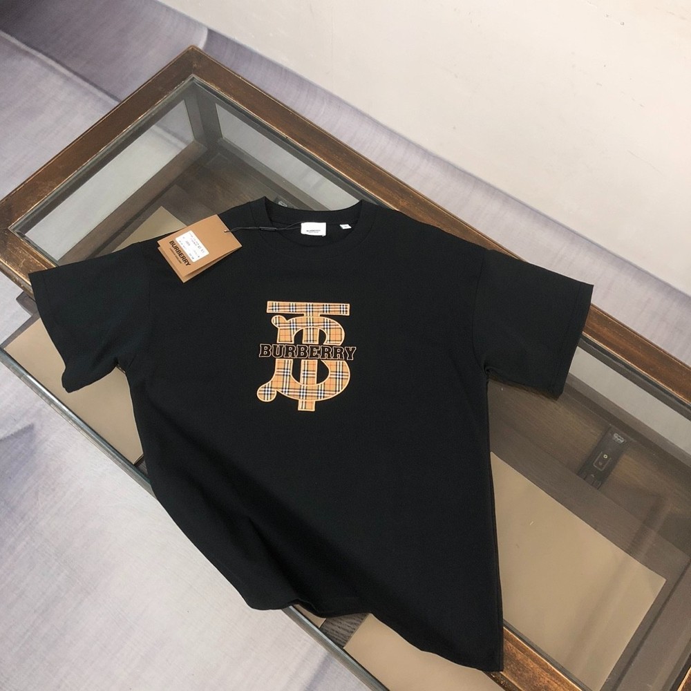 BUR*BERRY Unisex Oversized Black Classic Crew-Neck Short-Sleeve Shirt M