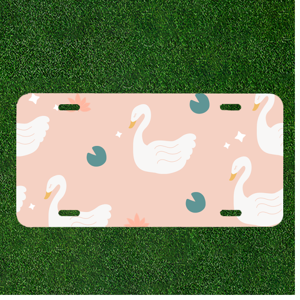 Custom Personalized Auto Tag With White Swan And Eating Emoji Design