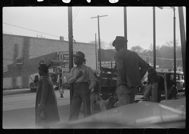 Photo:1930s Street Scene African American Men Women Cars Town