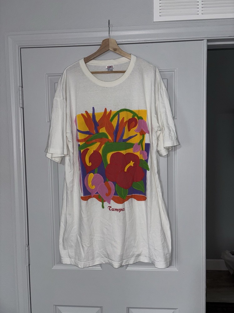 Vintage 90s Flower Abstract Pop Art Single Stitch Graphic T-Shirt USA One Size-image
