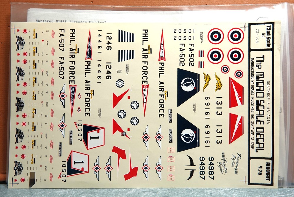 1/72 Microscale Northrop F-5A Asia Decal Sheet # 72-104 Budget Set