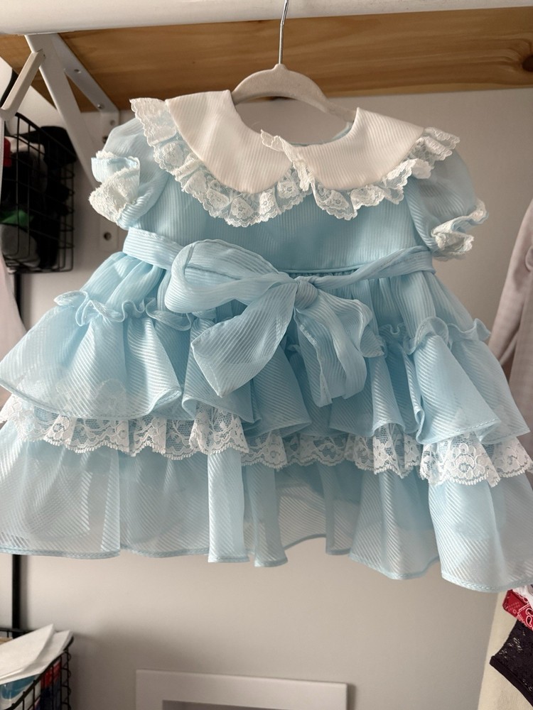 Infant Martha's Miniature Full Circle Ruffled Lace Pageant Dress Pastel Blue